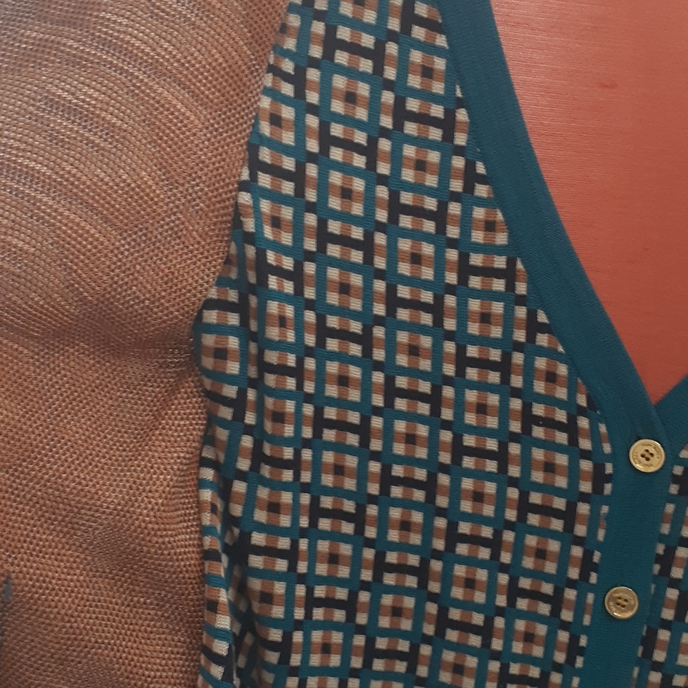 Tory Burch Orange & Teal Patterned Cardigan Sweater - Picture 6 of 9